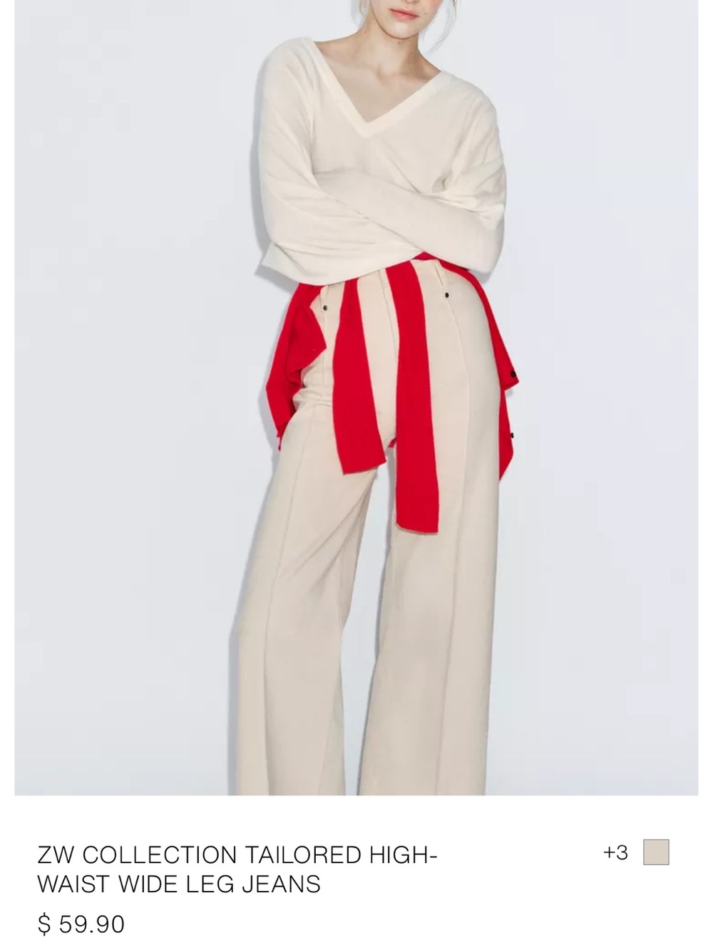 Zara Cream Tailored High-Waist Wide Leg Jeans - Picture 2 of 4